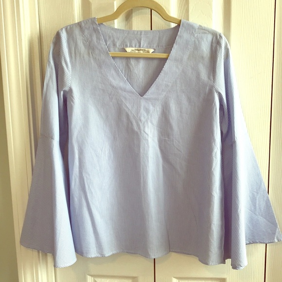 Zara Tops - Zara Woman striped bell sleeve blouse top XS blue